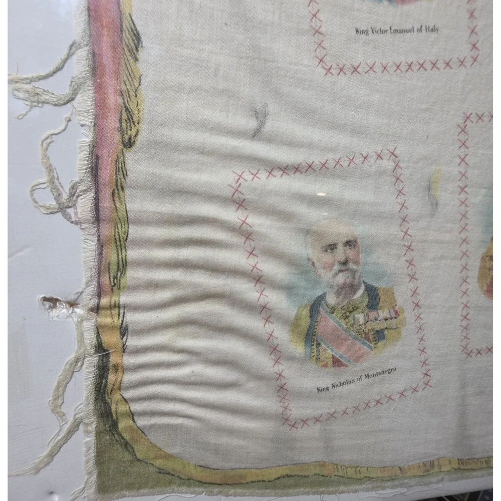 Antique Silk Tobacco Rug American European Royalty Monarchs Textile WWI Era